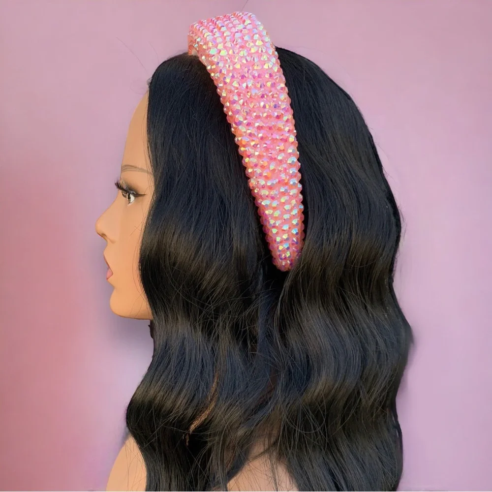 Pink Handmade Rhinestone Festival Coachella Sparkle Bling Statement Headband